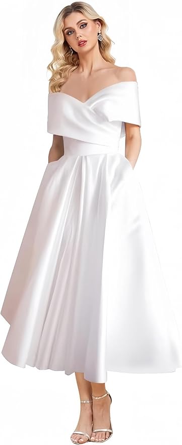 Tea length silk wedding dress for courthouse