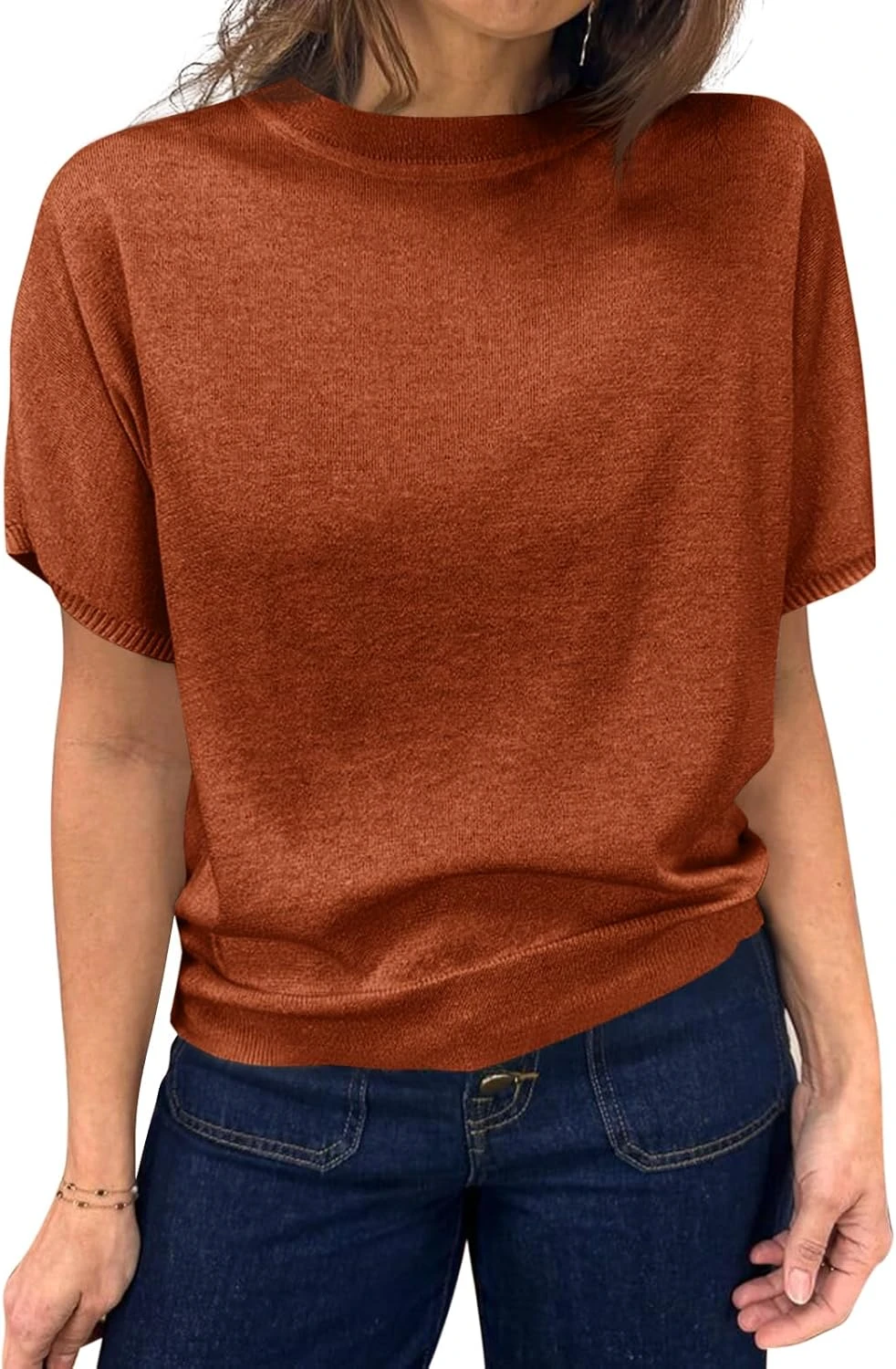 Terracotta knit top for monochrome orange outfit