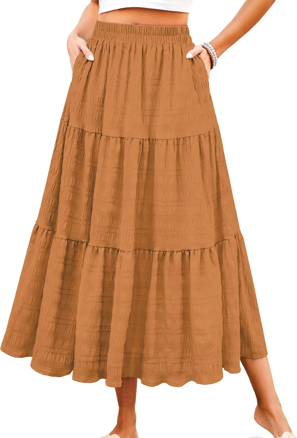 Terracotta tiered maxi skirt for boho outfit
