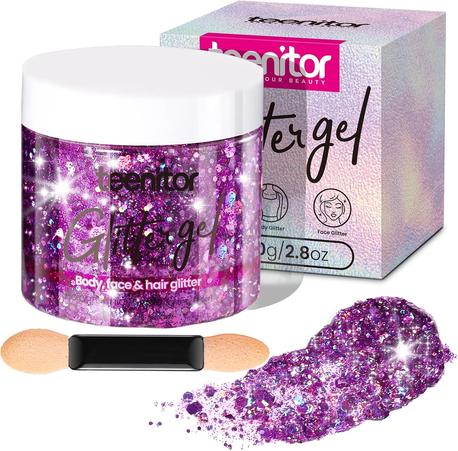 Violet chunky glitter gel for party purple nails