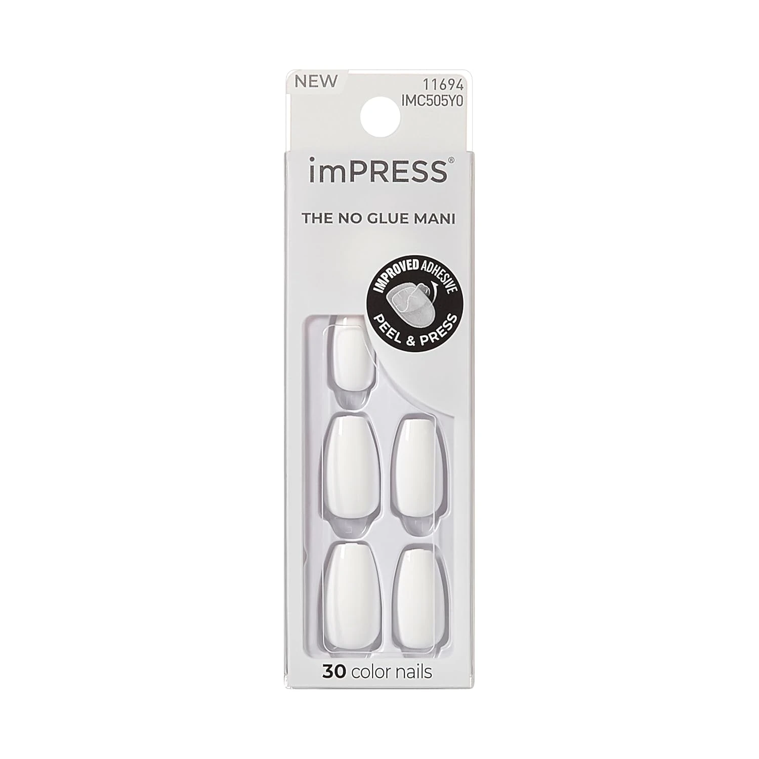 White coffin press on nails in glossy finish