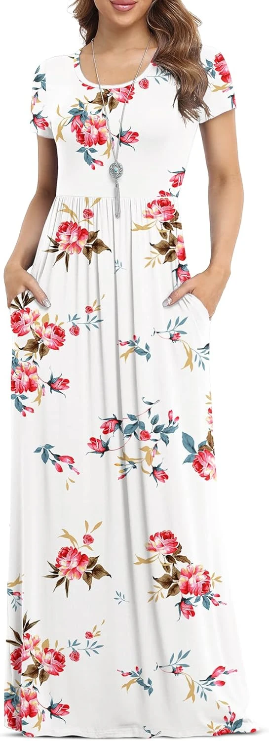 White floral dress with blooms on white ground