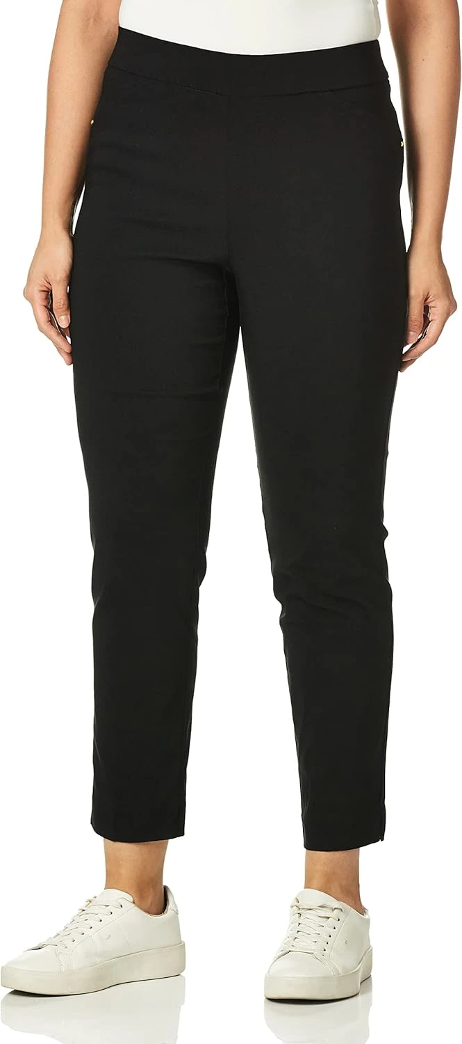 Women black tapered pants for monochrome travel dressing