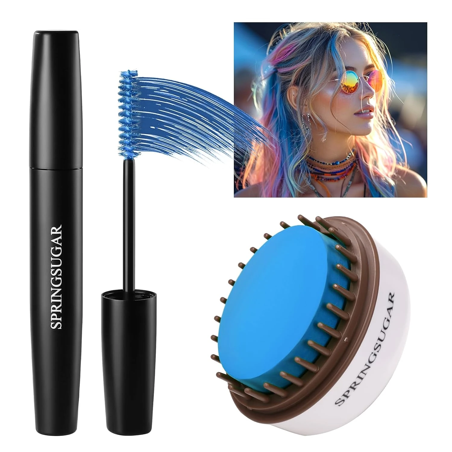 Women blue hair color chalk for icy accent pieces
