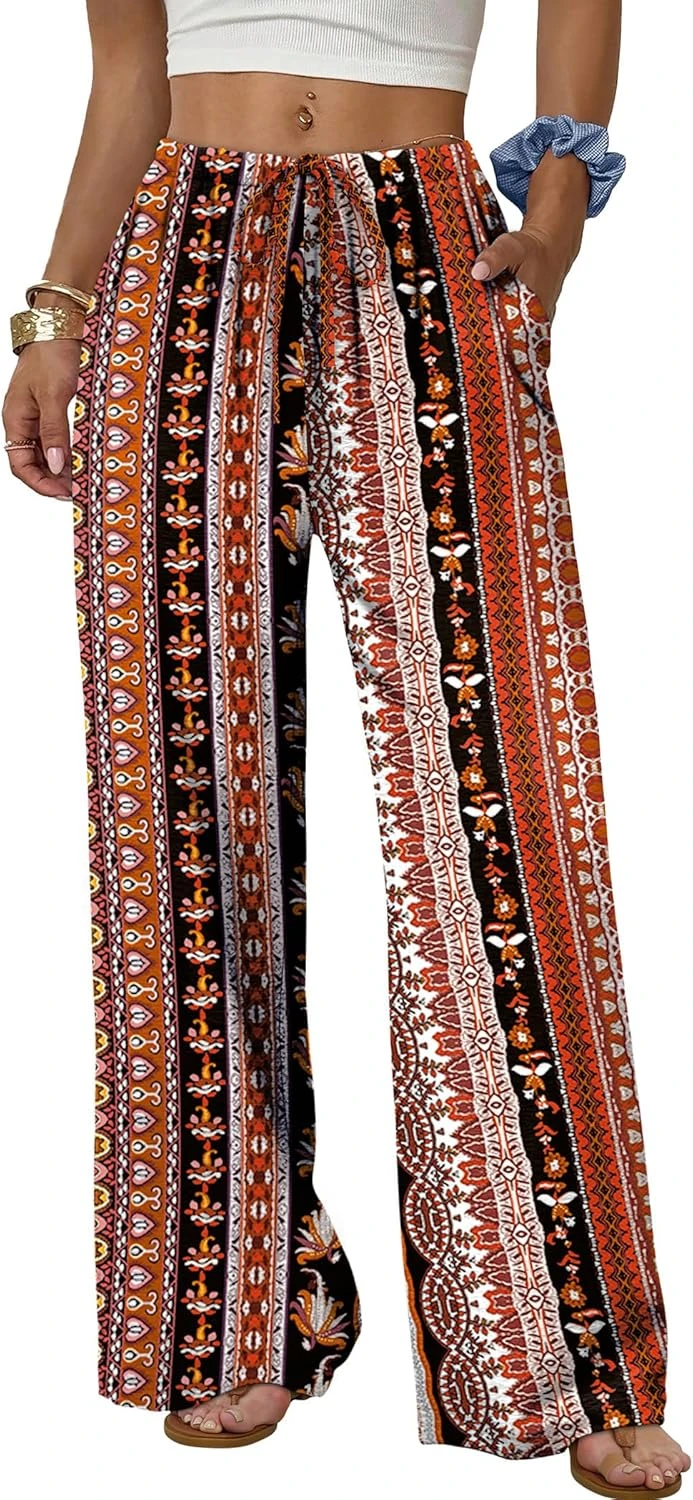 Women boho print palazzo pants for casual outfit