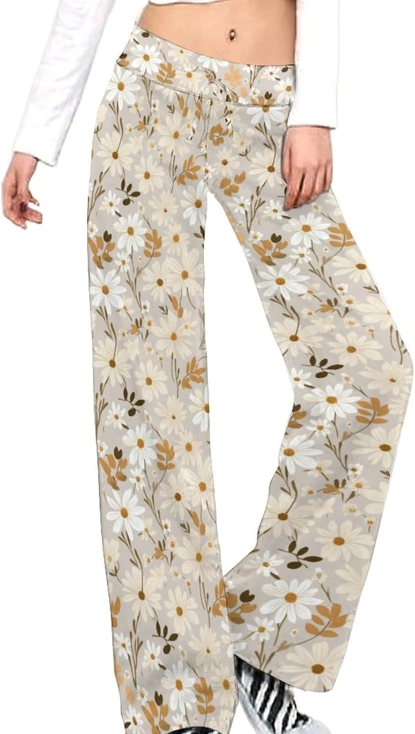 Women ditsy floral straight leg pants for everyday outfit