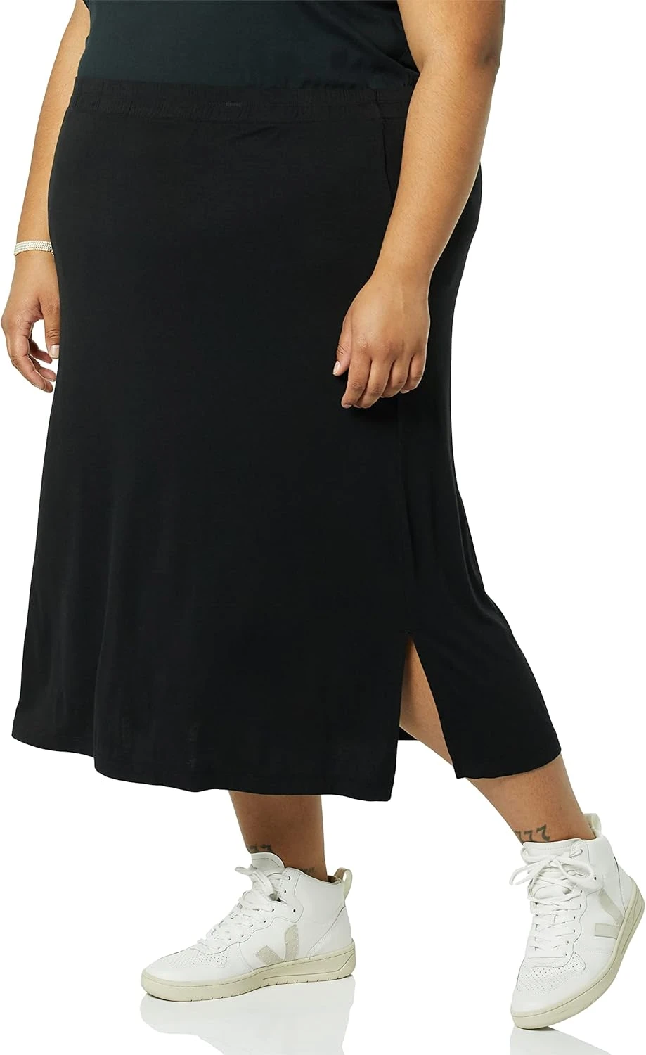 Women elastic waist jersey midi skirt for free movement on travel days