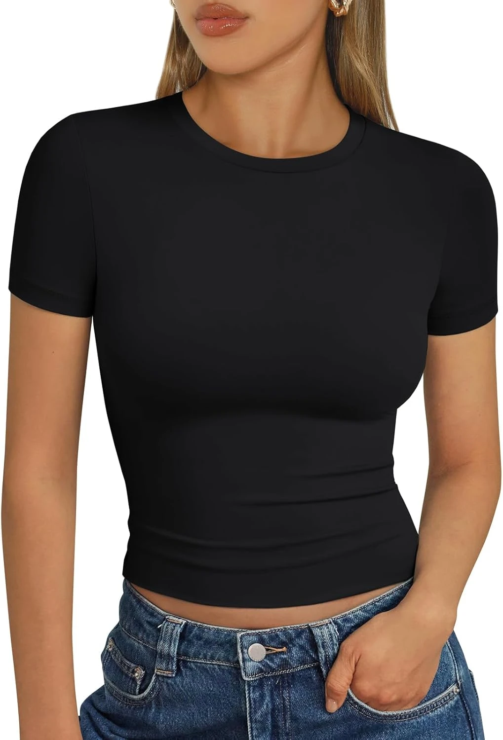 Women fitted solid crop top for palazzo pants outfit
