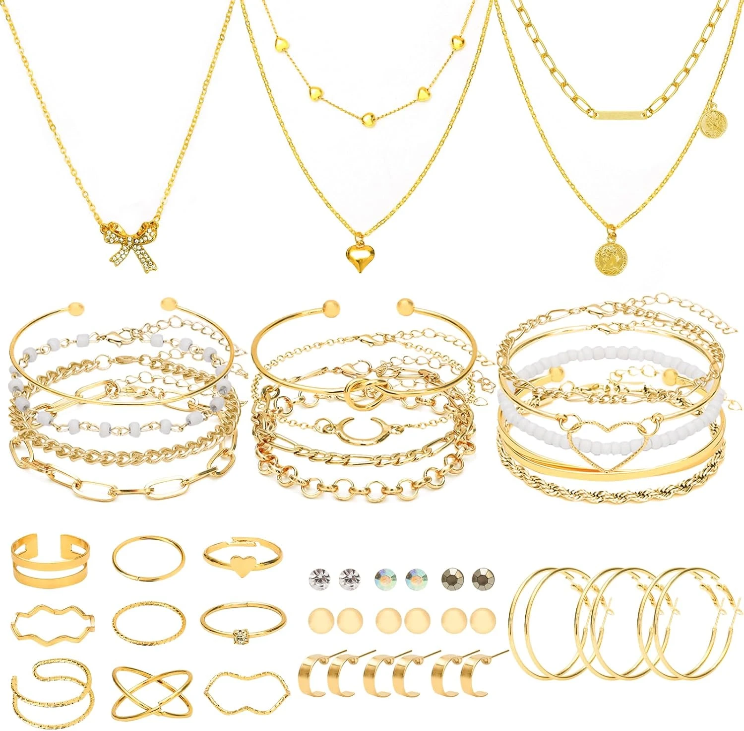 Women minimal gold jewelry set for abstract print outfit