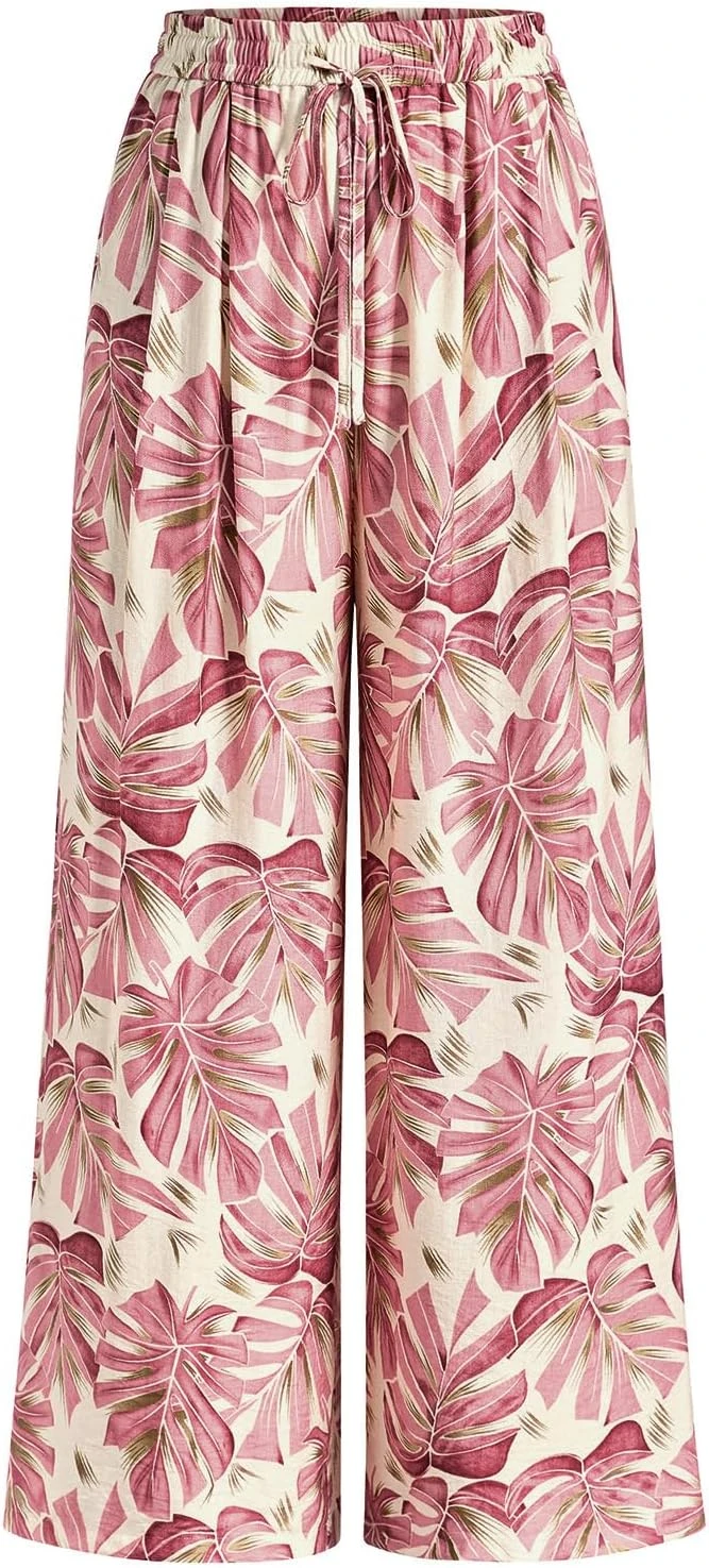 Women pastel floral straight leg pants for daytime outfit
