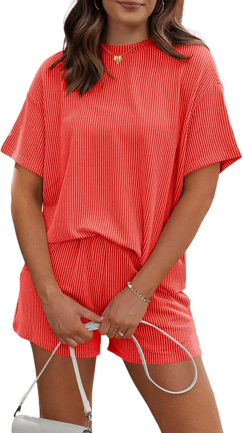 Women ribbed two piece set for long flight comfort