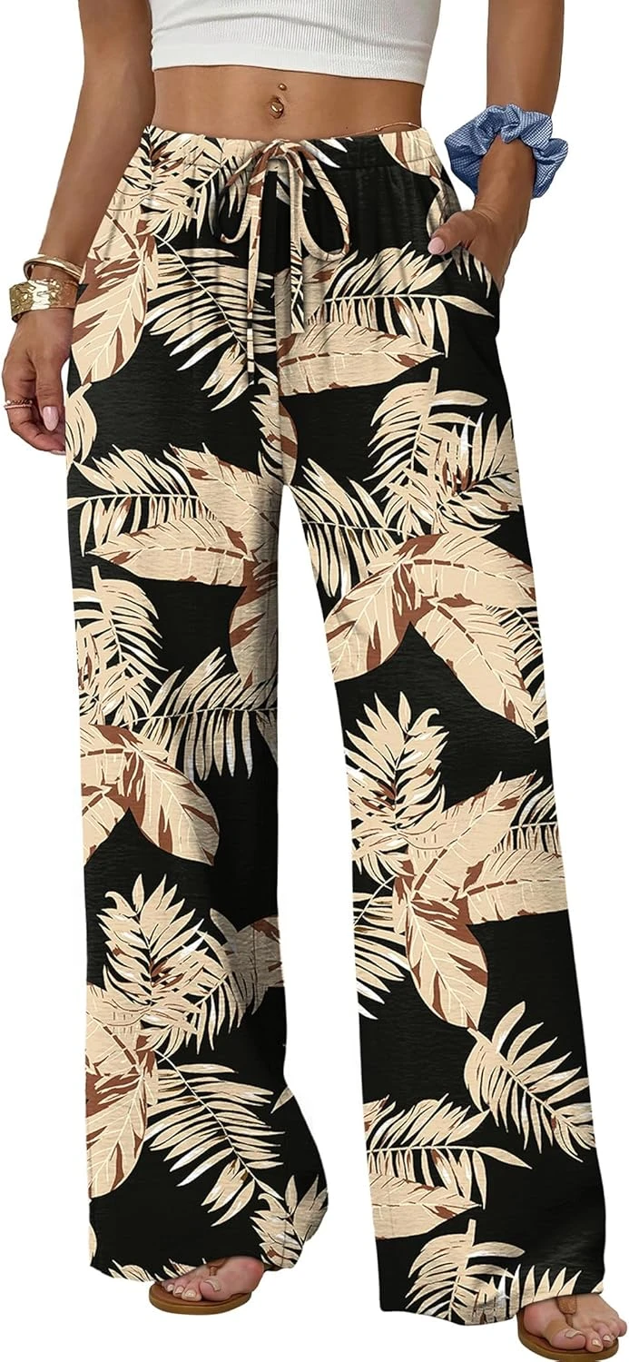 Women tropical print wide leg pants for resort outfit