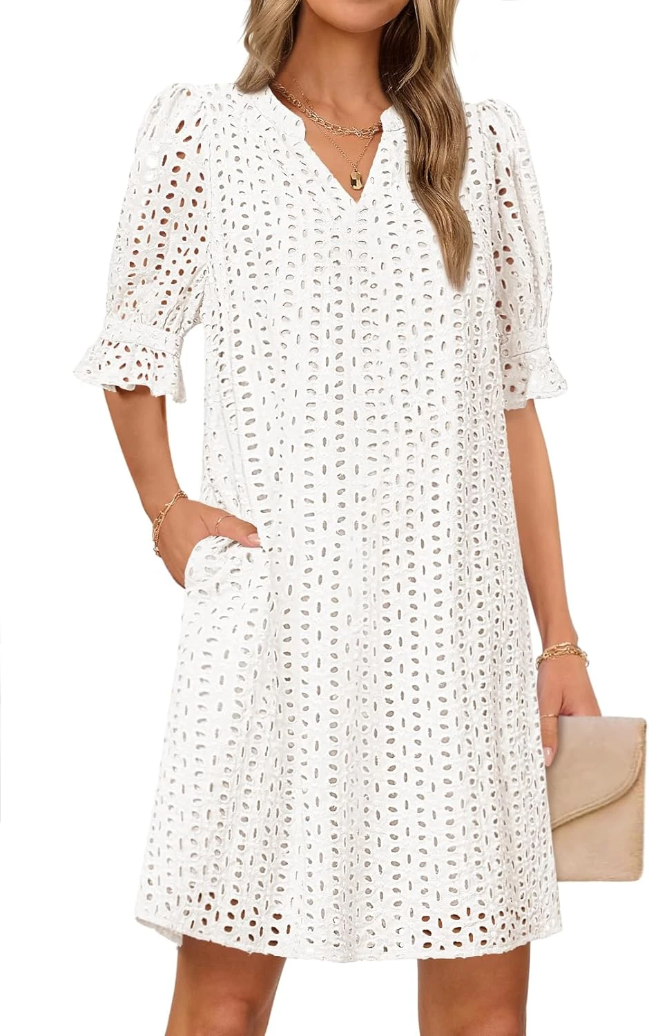 White Summer Dresses Worth Buying: 16 Styles for the LWD Era of 2026 10 Women white eyelet lace mini dress for garden outfit