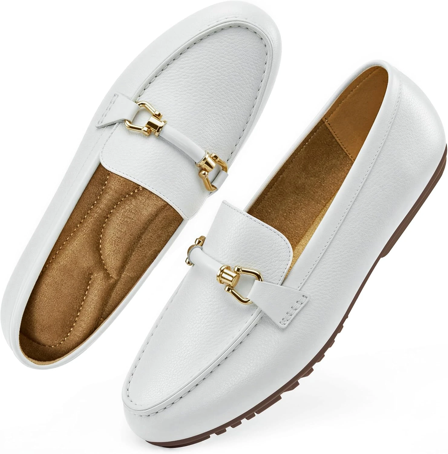Women white leather loafers for a put together travel arrival