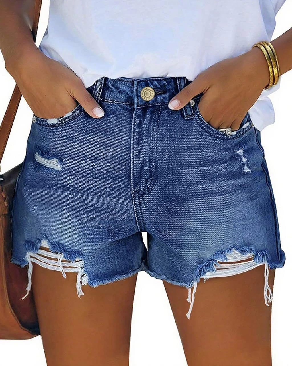 Women's high waist denim cut-off shorts for a cute country concert look
