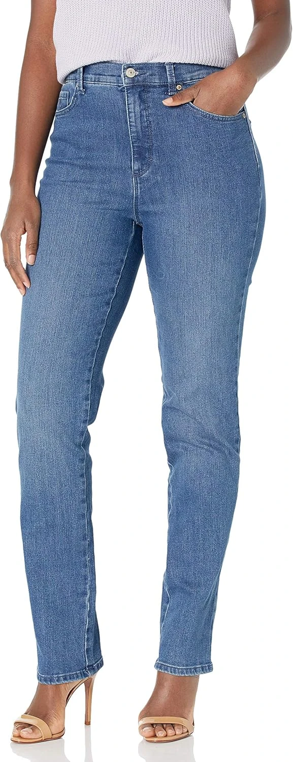 Women's clean straight leg jeans for a classic concert look