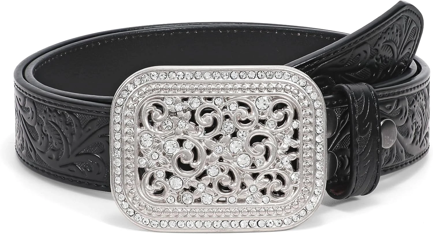 Women's silver buckle western belt for a country concert outfit