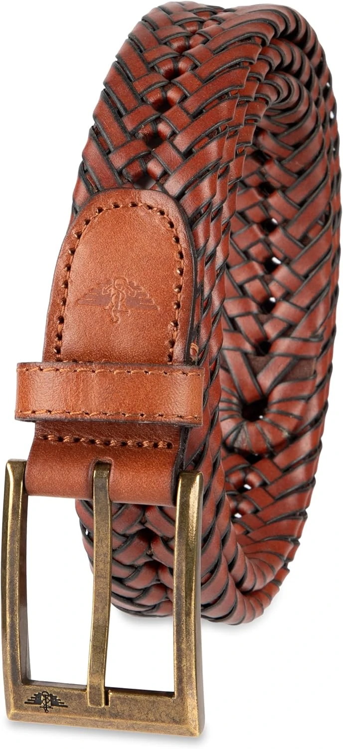Tan woven leather belt for shirt dress maxi
