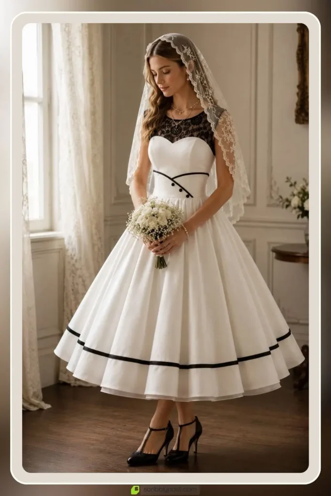 Vintage Dresses by the Decade: 16 Eras Compared for 2026 9 1950s vintage bridal dress with full skirt and lace bodice