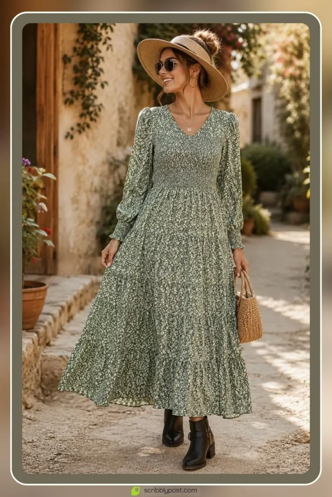 Vintage Dresses by the Decade: 16 Eras Compared for 2026 17 1970s prairie sleeve vintage dress with puffed shoulders and florals