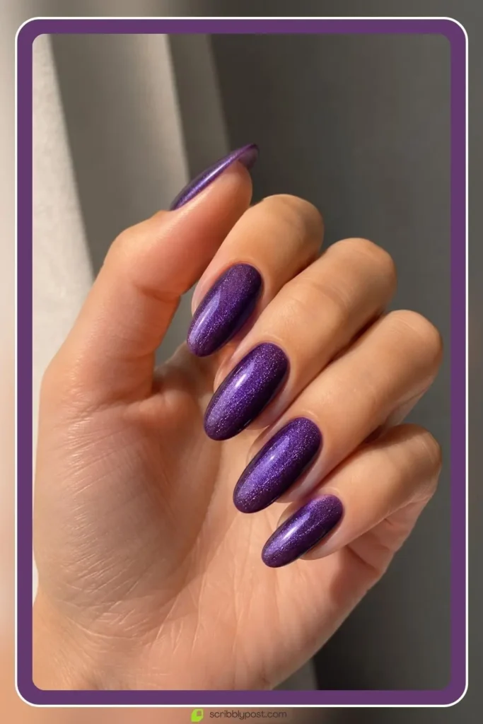 September Nails: The Only Month Where the Birthstone and the Trend Are the Same Color 25 Amethyst purple nails with fine shimmer suspended in polish
