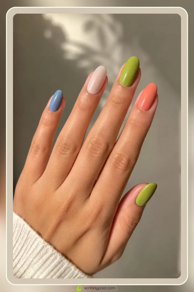 August themed nails combining birthstone and palette colors