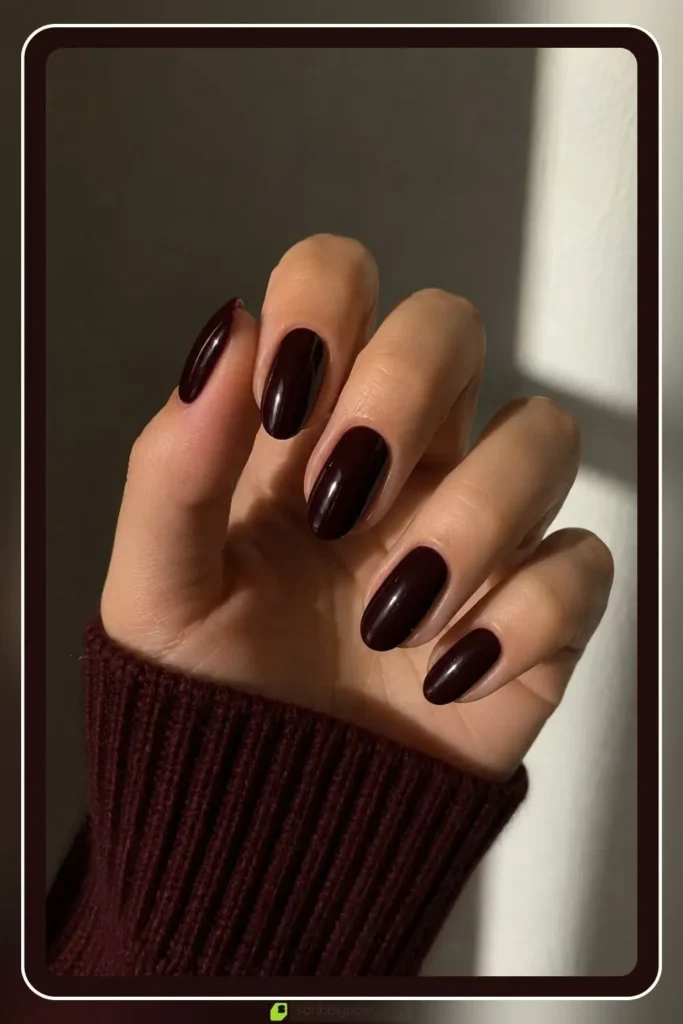 September Nails: The Only Month Where the Birthstone and the Trend Are the Same Color 45 Black cherry nails in deep near black glossy solid