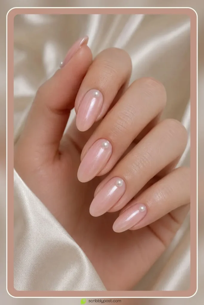 Graduation Nails Worth 40 Photos: 16 Sets to Try in 2026 41 Blush pearl graduation nails with pearl accent at cuticle
