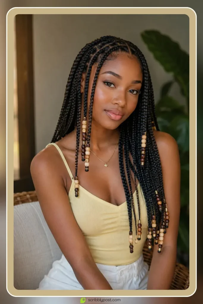 Box Braids for Every Face and Length: 14 Styles Worth Booking in 2026 45 Box braids with beads placed along select strands