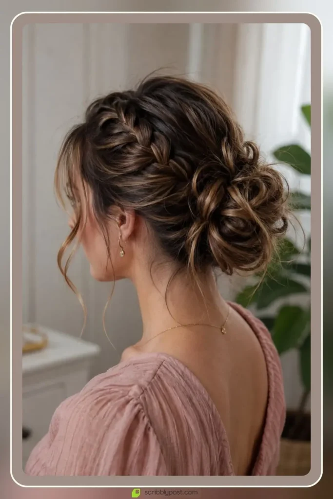 Messy Buns for Every Hair Type: The Loop Technique Plus 15 Ways to Wear It in 2026 37 Braided messy bun with french braid transitioning into loose bun