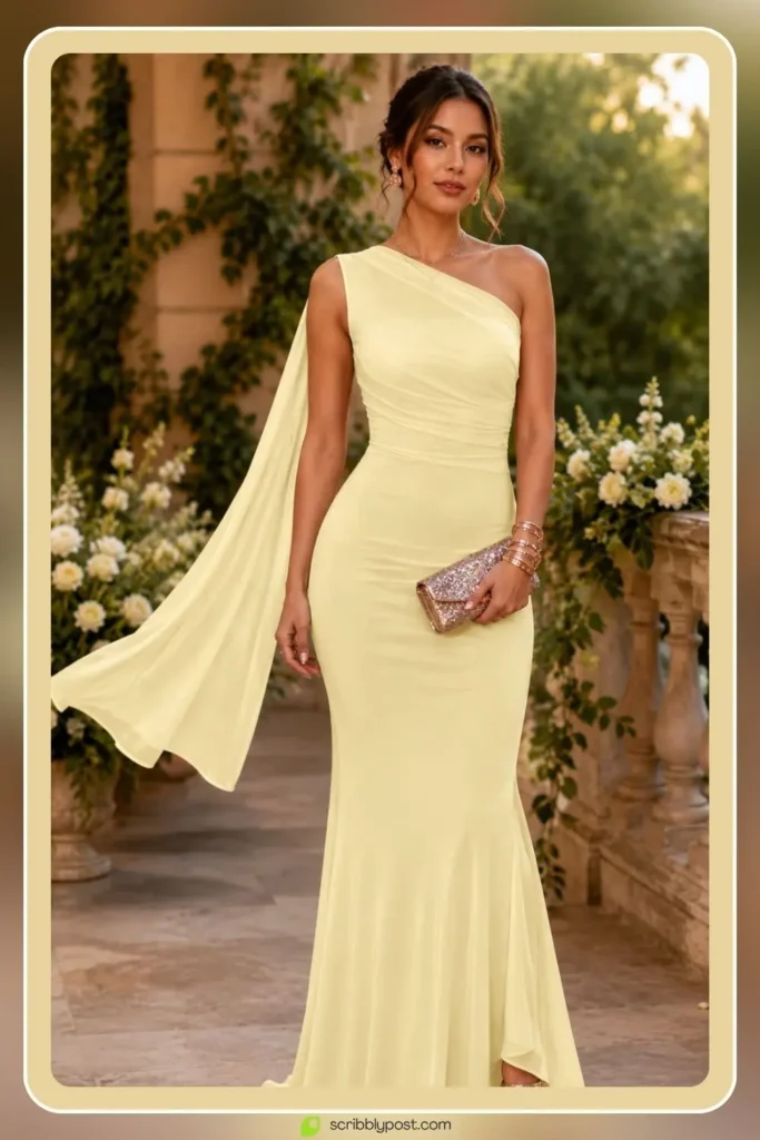 Yellow Dresses for Every Occasion: 16 Shades From Butter to Marigold in 2026 37 Butter yellow bridesmaid dress in soft flowing silhouette