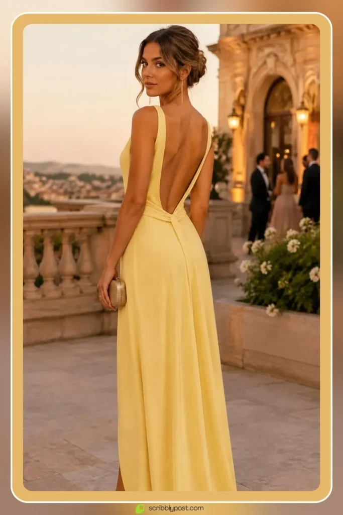 Yellow Dresses for Every Occasion: 16 Shades From Butter to Marigold in 2026 5 Butter yellow flowing maxi dress for black tie wedding guest
