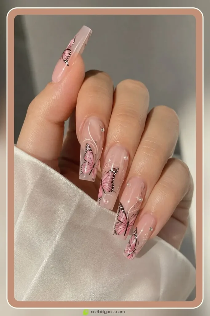 Butterfly Nails Explained: The Technique Plus 15 Designs for 2026 49 Butterfly acrylic nails with wing design on extended length