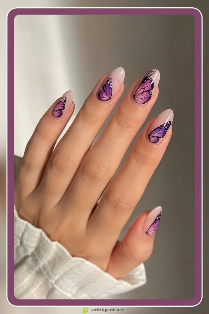 Butterfly Nails Explained: The Technique Plus 15 Designs for 2026 53 Butterfly nails design with gradient shaded wing coloring