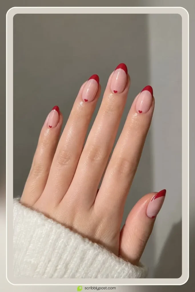 Cherry Nails Decoded: The Three Trends Hiding in One Name for 2026 33 Cherry coquette french tip nails with heart accent at cuticle