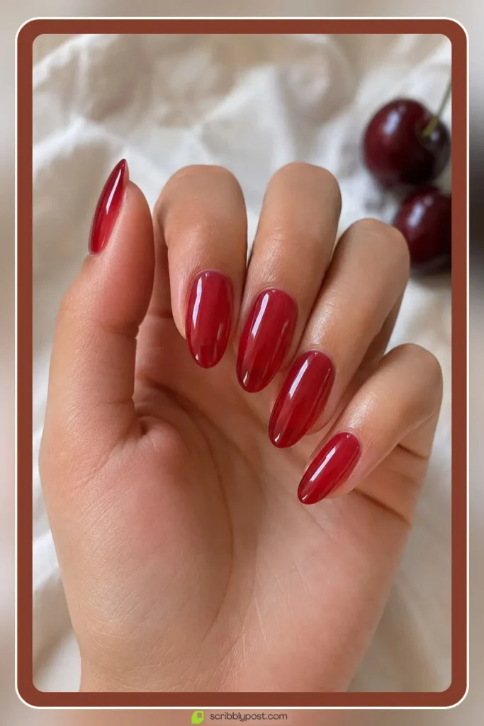 Cherry jelly nails in translucent juicy red finish