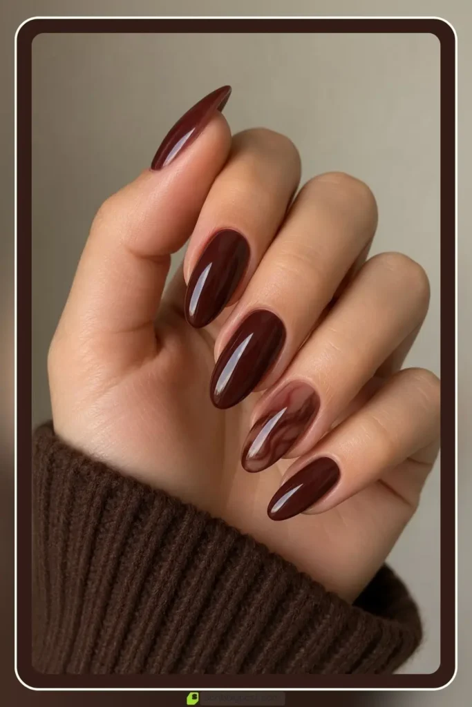 Cherry Nails Decoded: The Three Trends Hiding in One Name for 2026 17 Cherry mocha nails blending red and brown warm tones