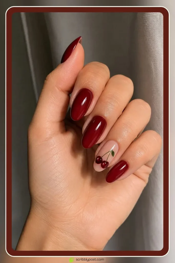 Cherry Nails Decoded: The Three Trends Hiding in One Name for 2026 61 Cherry nails design with deeper red and fruit art accent