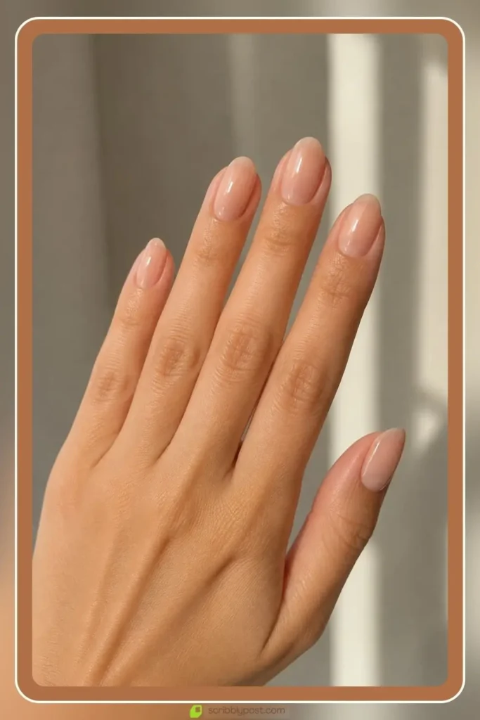 Engagement Nails for Every Ring Selfie: 16 Sets Worth the Wait in 2026 1 Classic sheer proposal engagement nails in glossy natural finish