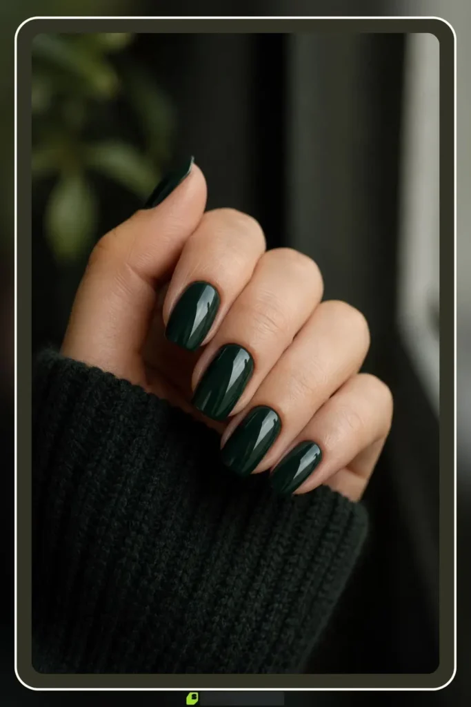 Green Nails Worth Saving: 16 Sets From Mint to Emerald for 2026 9 Dark green nails in deep bottle green solid