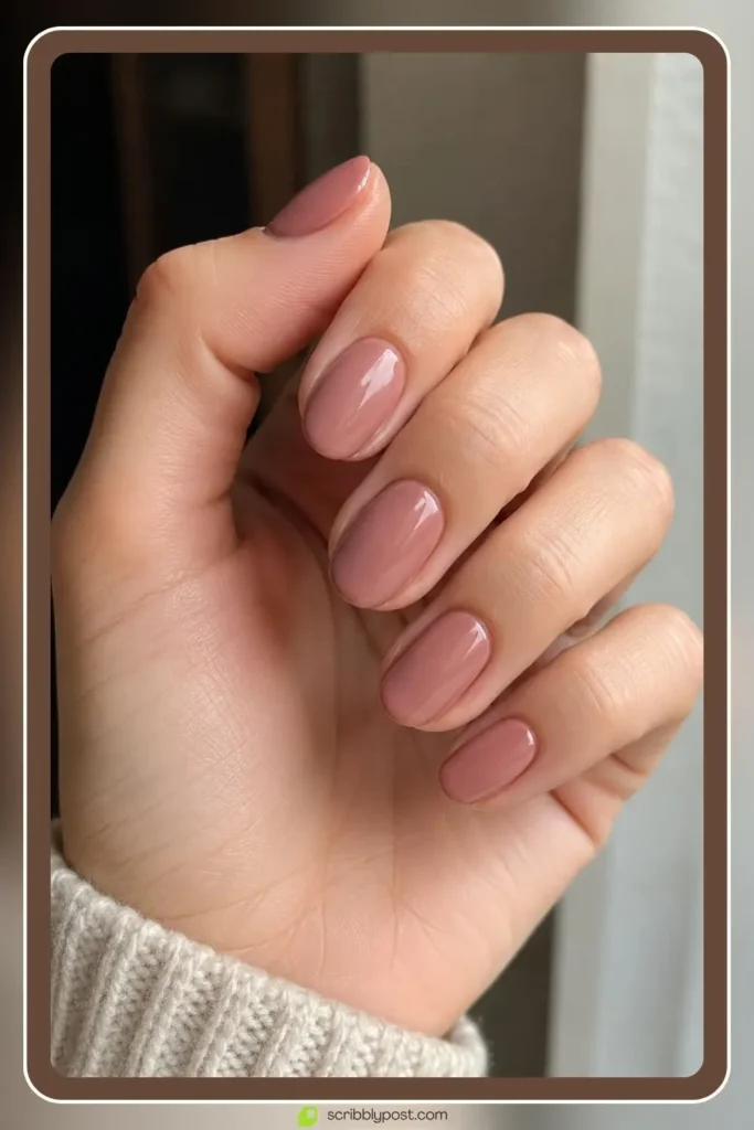 Dusty rose oval nails in muted pink professional finish for teachers