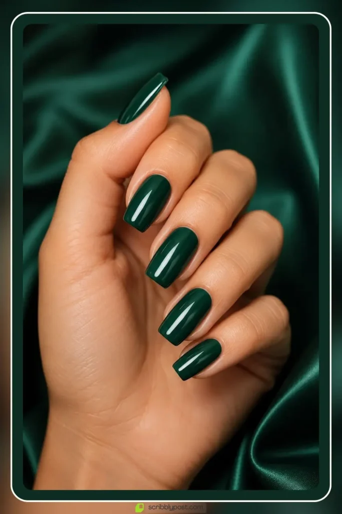 Green Nails Worth Saving: 16 Sets From Mint to Emerald for 2026 5 Emerald green nails in deep jewel glossy solid