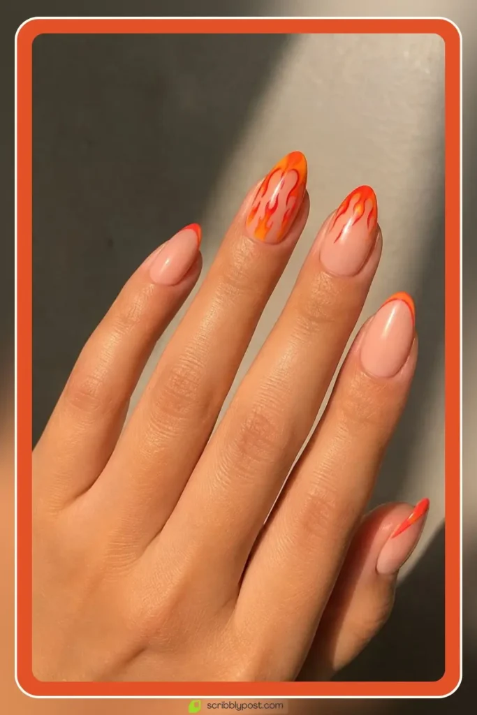 Flame tip nails in bold august statement design