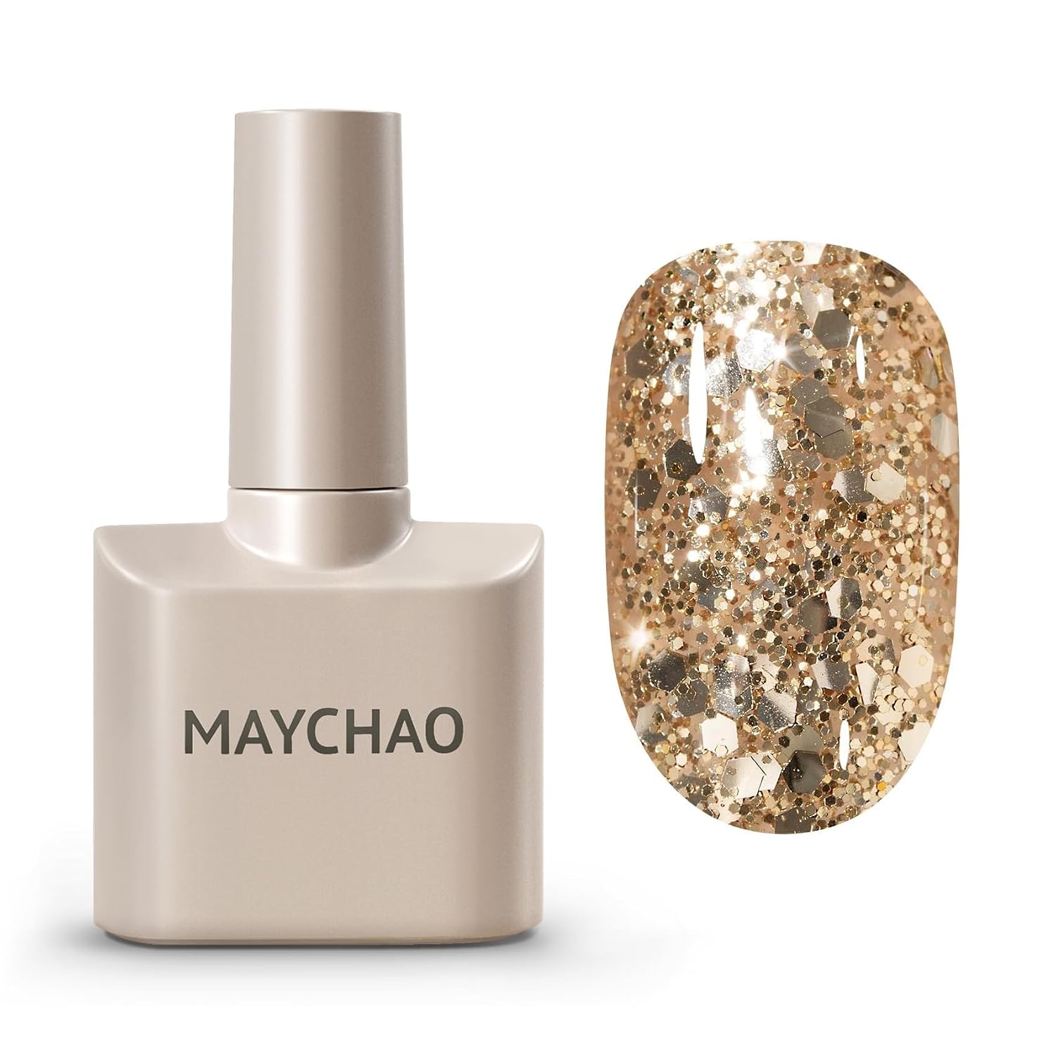 Engagement Nails for Every Ring Selfie: 16 Sets Worth the Wait in 2026 46 Women gold fleck top coat for champagne engagement nails