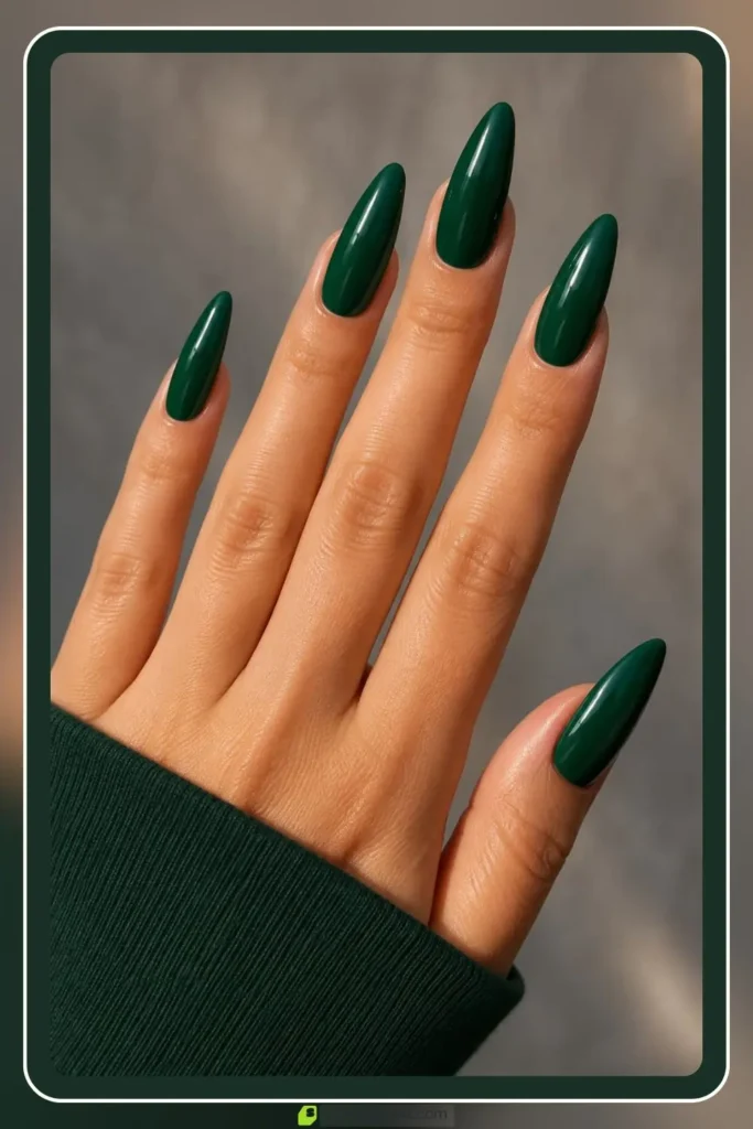 Green Nails Worth Saving: 16 Sets From Mint to Emerald for 2026 53 Long green acrylic nails in sculpted almond shape