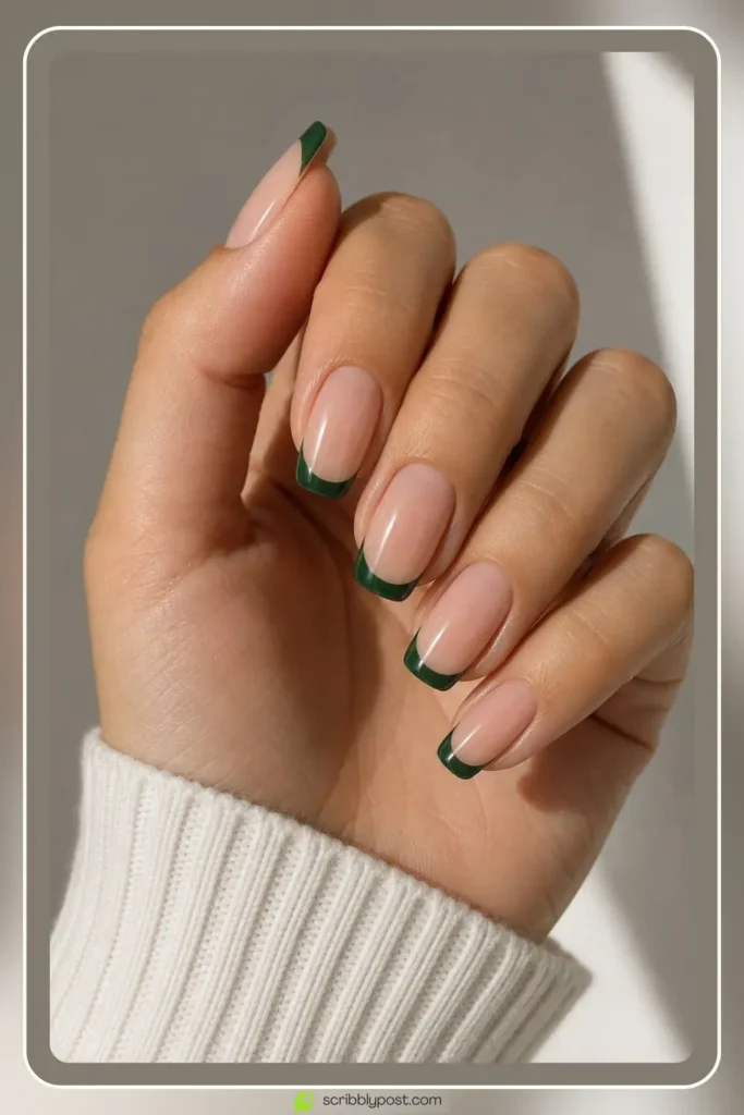 Green Nails Worth Saving: 16 Sets From Mint to Emerald for 2026 45 Green french tip nails with emerald tips on nude base