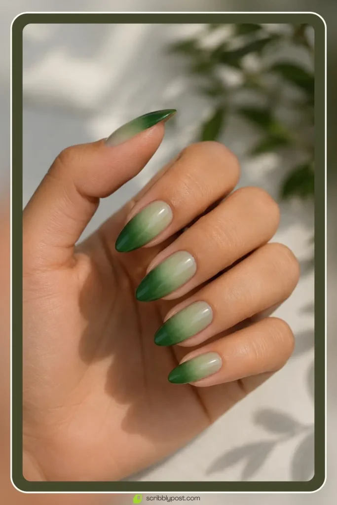 Green Nails Worth Saving: 16 Sets From Mint to Emerald for 2026 41 Green ombre nails fading from emerald tips to sheer mint