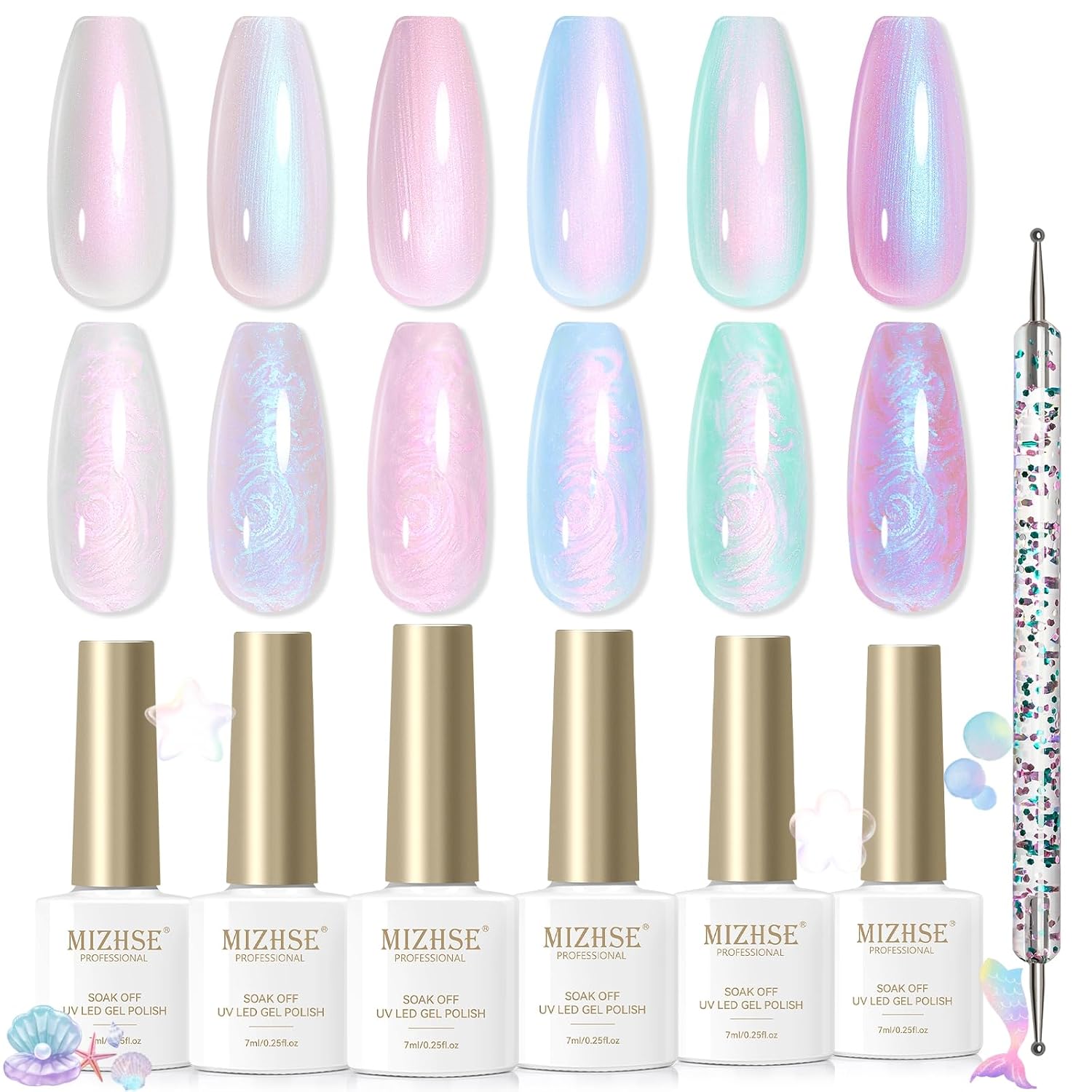 Mermaid Nails Decoded: 16 Ocean-Inspired Sets for 2026 2 Women iridescent blue gel polish for chanel inspired mermaid nails