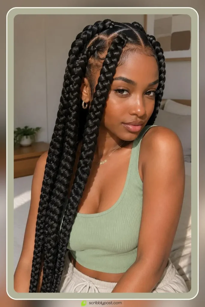 Box Braids for Every Face and Length: 14 Styles Worth Booking in 2026 21 Jumbo box braids in maximum thick statement sections
