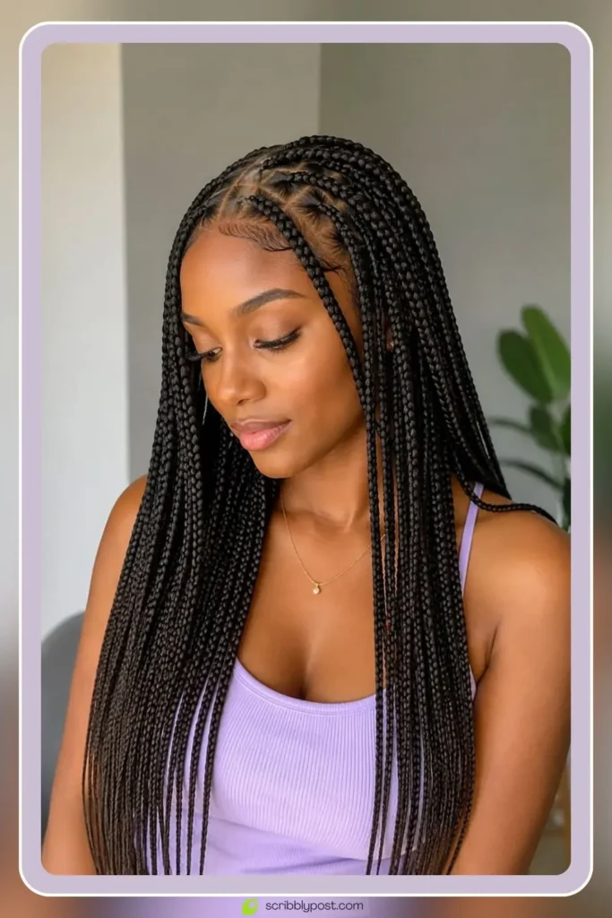 Box Braids for Every Face and Length: 14 Styles Worth Booking in 2026 1 Knotless box braids with seamless natural looking roots
